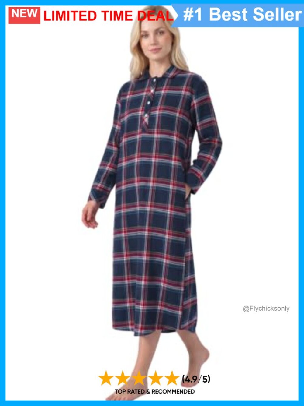 Petite Cotton Flannel Nightgown Long Sleeve Sleepshirt
